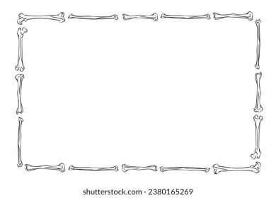 Hand drawn vector abstract graphic line art frame banner of Human skeleton, bones and joints, isolated on white background. Vector hand drawn sketch illustration. Doodle Halloween anatomy icons set.