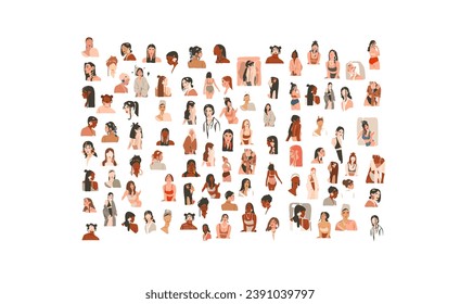 Hand drawn vector abstract graphic contemporary modern art,aesthetic fashion illustration with boho,beautiful modern female,simple trendy style.Woman design concept art.Fashion model print and poster.