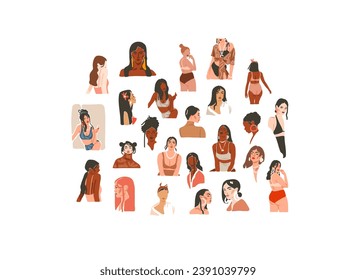 Hand drawn vector abstract graphic contemporary modern art,aesthetic fashion illustration with boho,beautiful modern female,simple trendy style.Woman design concept art.Fashion model print and poster.