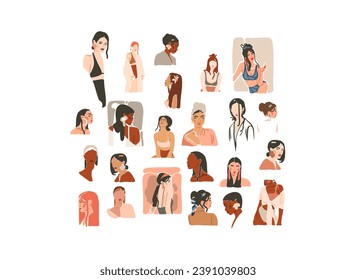 Hand drawn vector abstract graphic contemporary modern art,aesthetic fashion illustration with boho,beautiful modern female,simple trendy style.Woman design concept art.Fashion model print and poster.