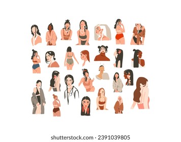 Hand drawn vector abstract graphic contemporary modern art,aesthetic fashion illustration with boho,beautiful modern female,simple trendy style.Woman design concept art.Fashion model print and poster.