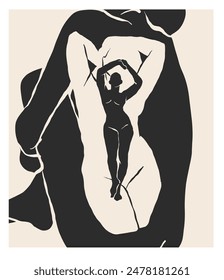 Hand drawn vector abstract graphic line art ,contemporary collection print with boho aesthetics female body graphic shapes.Fashion feminine concept design for wall decor,print,wallpaper,background.