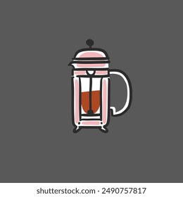 Hand drawn vector abstract graphic doodle minimalistic line illustrations collection with brewing coffee,preparing coffee drink. Coffee vector drawing icon.Simple coffee french press design concept.