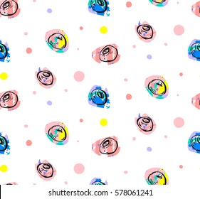 Hand drawn vector abstract graphic blueberry fresh seamless pattern with polka dot motif in bright and pastel colors isolated on white background.Design decoration for business,shop,fashion,journaling