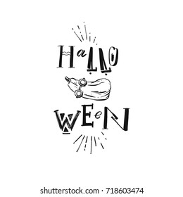 Hand drawn vector abstract graphic handwritten modern calligraphy print quote Halloween and pumpkin illustration isolated on white background.