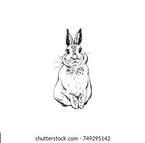 Hand drawn vector abstract graphic icon design element with cute ink brush drawing illustration of bunny or rabbit isolated on white background.