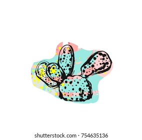 Hand drawn vector abstract graphic drawing succulent plant with freehand texture isolated on white background.Unique unusual hipster trendy design elements.Hand made graphic art.