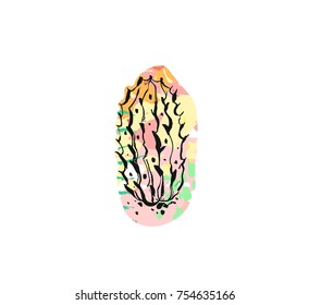 Hand drawn vector abstract graphic drawing cactus plant with freehand texture isolated on white background.Unique unusual hipster trendy design elements.Hand made graphic art.