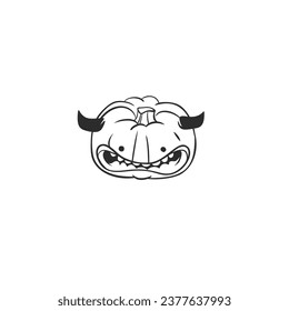 Hand drawn vector abstract graphic,black , line art Jack O lantern happy Halloween pumpkin face outline isolated. Halloween Character outline autumn design concept. Scary horror Halloween symbol icon.