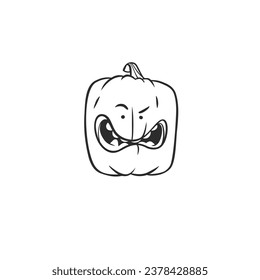 Hand drawn vector abstract graphic,black , line art Jack O lantern happy Halloween pumpkin face outline isolated. Halloween Character outline autumn design concept. Scary horror Halloween symbol icon.