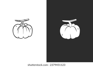 Hand drawn vector abstract graphic,black and white silhouette autumn vegetable,harvest thanksgiving and Halloween pumpkin set.Halloween outline autumn vegetable harvest design concept.Autumn symbol.