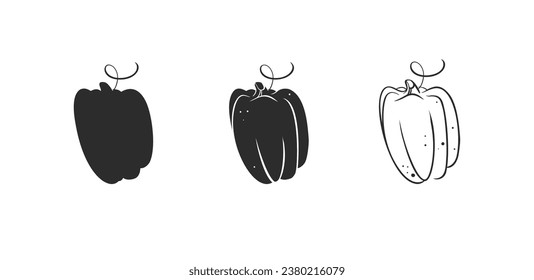Hand drawn vector abstract graphic,black and white silhouette autumn vegetable,harvest thanksgiving and Halloween pumpkin set.Halloween outline autumn vegetable harvest design concept.Autumn symbol.