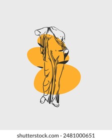 Hand drawn vector abstract graphic,greek ancient sculpture statues and column line modern contemporary poster.Antique vintage classic sculpture in trendy line style.Antique graffiti design background.