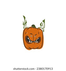 Hand drawn vector abstract graphic,line art Jack O lantern happy Halloween pumpkin face character with cat, isolated. Halloween Character cartoon autumn design concept. Scary horror Halloween icon.