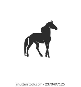 Hand drawn vector abstract horse logo silhouette illustration. Horse logo silhouette. Horse black emblem graphic. Vector animal horse logo symbol icon isolated on white background.