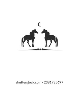 Hand drawn vector abstract horse logo silhouette illustration. Horse logo silhouette. Horse black emblem graphic. Vector animal horse logo symbol icon isolated on white background.