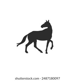 Hand drawn vector abstract horse logo silhouette illustration. Horse logo silhouette. Horse black emblem graphic. Vector animal horse logo symbol icon isolated on white background.