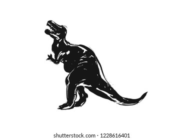 Hand drawn vector abstract ink brush grunge drawing textured crafted silhouette decoration illustration of dino isolated on white background
