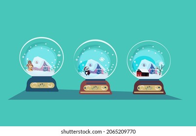 Hand drawn vector abstract Merry Christmas and Happy New Year time big cartoon snow globe sphere illustration