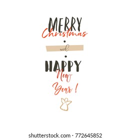 Hand drawn vector abstract Merry Christmas and Happy New Year time retro vintage cartoon illustration greeting card with beautuful typography isolated on white background.
