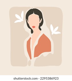 Hand drawn vector abstract minimalism graphic contemporary aesthetic fashion illustration with bohemian,beautiful modern woman in simple trendy elegant style.Abstract vector modern female concept art.