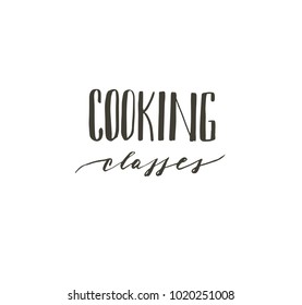 Hand drawn vector abstract modern cooking time handwritten ink textured calligraphy logo,label or sign with Cooking classes text isolated on white background.