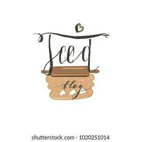 Hand drawn vector abstract modern cooking time handwritten ink textured calligraphy logo,label or sign with Food blog text and cartoon cooking illustrations isolated on white background.