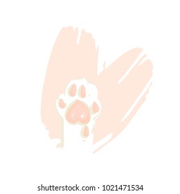 Hand drawn vector abstract modern cartoon Happy Valentines day concept illustrations card with cute cat paws in pink pastel colors isolated on white background.