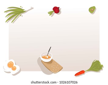 Hand drawn vector abstract modern cartoon cooking class concept illustrations poster card with copyspace and place for your text isolated on grey background.