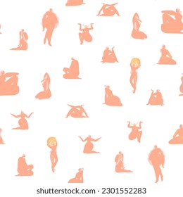 Hand drawn vector abstract modern graphic illustration seamless pattern of various people figures shape,trendy cartoon abstract people character in nature.Modern people design.Abstract nature concept.