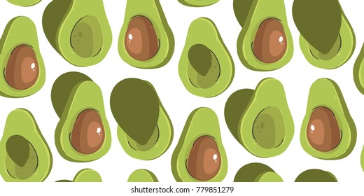 Hand drawn vector abstract modern cartoon avocado seamless pattern print collage isolated on white background.