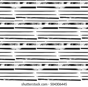 Hand drawn vector abstract monochrome dirty brush striped texture seamless pattern.Brush stroke simple texture.