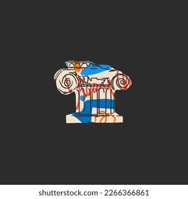 Hand drawn vector abstract outline,graphic,contemporary art greek ancient sculpture statue line modern drawing.Antique classic statue in trendy graffity style,outline design concept.Sculpture art set.