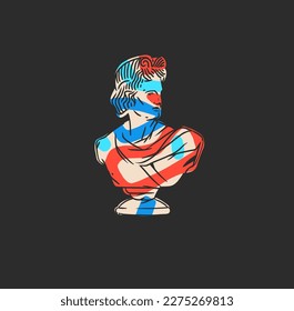 Hand drawn vector abstract outline,graphic,contemporary art greek ancient sculpture statue line modern drawing.Antique classic statue in trendy graffity style,outline design concept.Sculpture art set.
