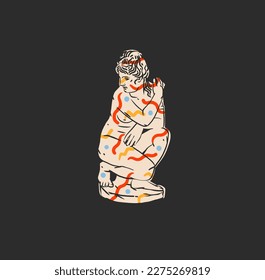 Handgezeichnete, abstrakte Vektorgrafik, Grafik, zeitgenössische Kunst Grieche alte Skulpturenstatue Linie moderne Zeichnung.Antiquitätische klassische Statue im trendigen Graffity-Stil,Umriss-Design-Konzept.Skulptur Kunstsatz.