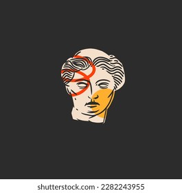 Hand drawn vector abstract outline,graphic,contemporary art greek ancient sculpture statue line modern drawing.Antique classic statue in trendy graffity style,outline design concept.Sculpture art set.