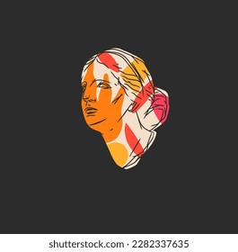 Hand drawn vector abstract outline,graphic,contemporary art greek ancient sculpture statue line modern drawing.Antique classic statue in trendy graffity style,outline design concept.Sculpture art set.