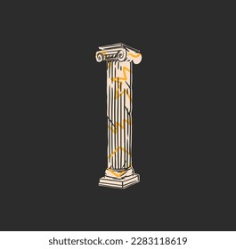 Hand drawn vector abstract outline,graphic,contemporary greek ancient sculpture statue column line modern drawing.Antique classic architecture statue in trendy graffity style,outline design concept