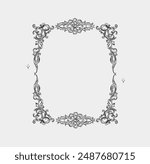 Hand drawn vector abstract outline,graphic,line vintage baroque ornament floral frame in calligraphic elegant modern style.Baroque floral vintage outline design concept.Vector antique frame isolated.