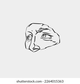 Hand drawn vector abstract outline,graphic,line art greek ancient sculpture statue line art modern drawing.Antique classic statues in trendy bohemian style,outline design concept.Antique head logo.