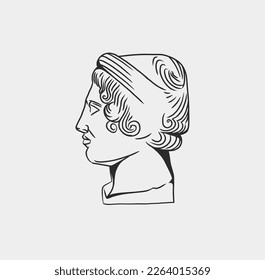 Hand drawn vector abstract outline,graphic,line art greek ancient sculpture statue line art modern drawing.Antique classic statues in trendy bohemian style,outline design concept.Antique head logo.