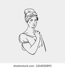 Hand drawn vector abstract outline,graphic,line art greek ancient sculpture statue line art modern drawing.Antique classic statues in trendy bohemian style,outline design concept.Antique statue logo.