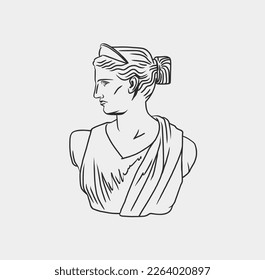 Hand drawn vector abstract outline,graphic,line art greek ancient sculpture statue line art modern drawing.Antique classic statues in trendy bohemian style,outline design concept.Antique statue logo.