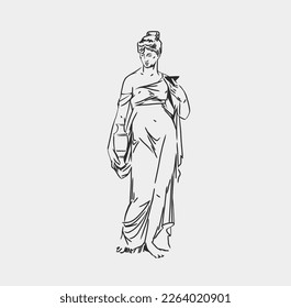 Hand drawn vector abstract outline,graphic,line art greek ancient sculpture statue line art modern drawing.Antique classic statues in trendy bohemian style,outline design concept.Antique statue logo.