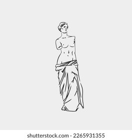 Hand drawn vector abstract outline graphic line art greek ancient sculpture statue line art modern drawing Antique classic statues in trendy bohemian style outline design concept Antique statue logo 