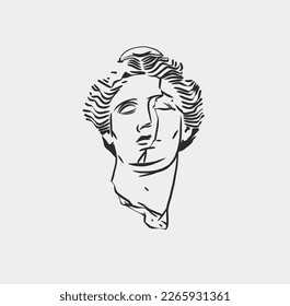 Hand drawn vector abstract outline,graphic,line art greek ancient sculpture statue line art modern drawing.Antique classic statues in trendy bohemian style,outline design concept.Antique statue logo.