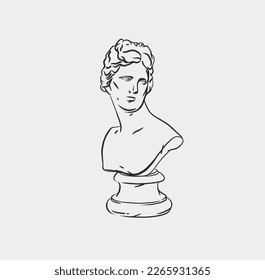 Hand drawn vector abstract outline,graphic,line art greek ancient sculpture statue line art modern drawing.Antique classic statues in trendy bohemian style,outline design concept.Antique statue logo.