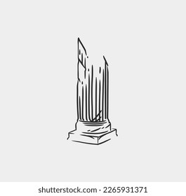 Hand drawn vector abstract outline,graphic,line art greek ancient sculpture old column line modern drawing.Antique classic statues in trendy bohemian style,outline design concept.Antique statue logo.