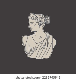 Hand drawn vector abstract outline,graphic,line art greek ancient sculpture statue line art modern drawing.Antique classic statues in trendy bohemian style,outline design concept.Antique statue logo.
