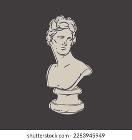 Hand drawn vector abstract outline,graphic,line art greek ancient sculpture statue line art modern drawing.Antique classic statues in trendy bohemian style,outline design concept.Antique statue logo.